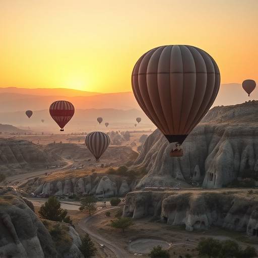 Kapadokya'da gün doğumunda havalanan sıcak hava balonları